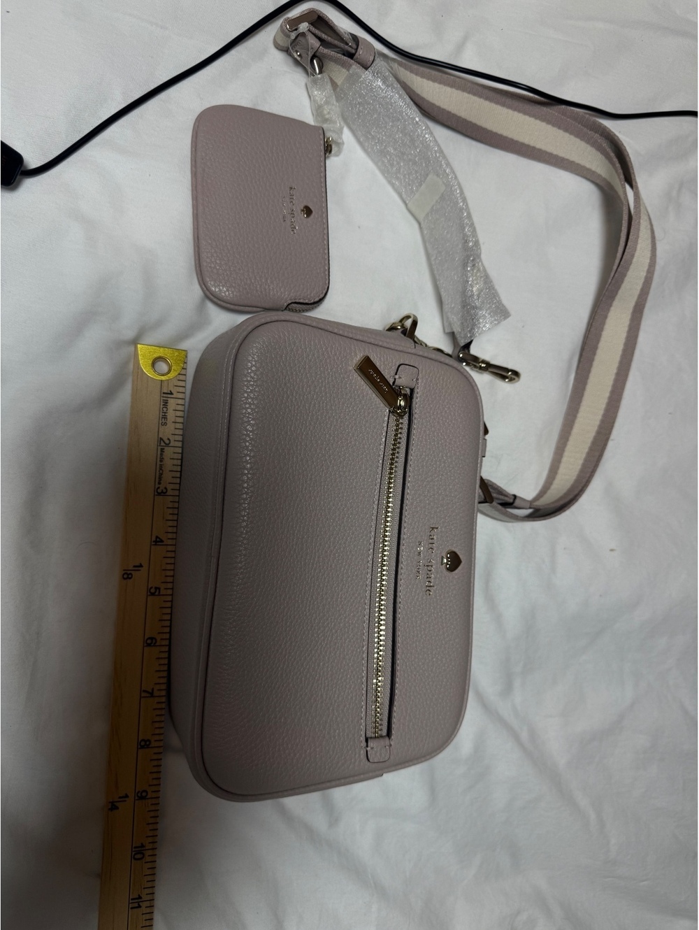 Kate Spade Pebbled Leather Crossbody Bag with Coin Purse - Light grey